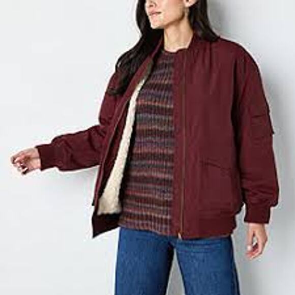 a.n.a Jackets & Blazers - a.n.a Midweight Sherpa Lined Bomber Jacket in Port Wine, Sz S -- NWT